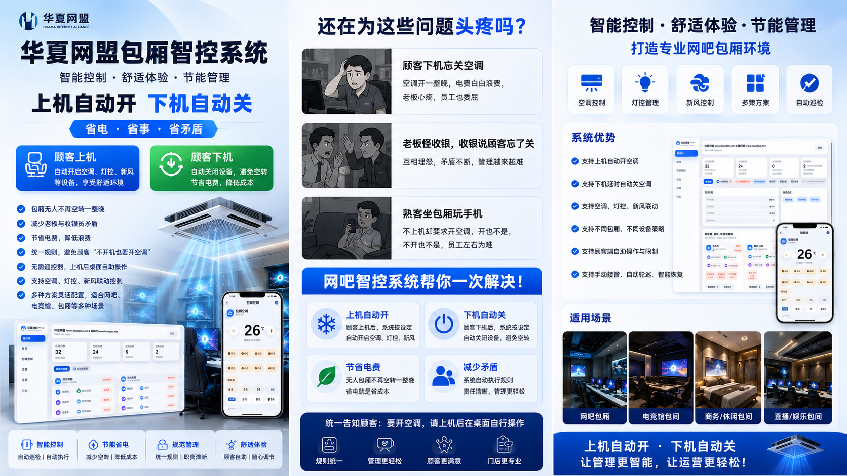 华夏网盟包厢智控系统：上机自动开 下机自动关